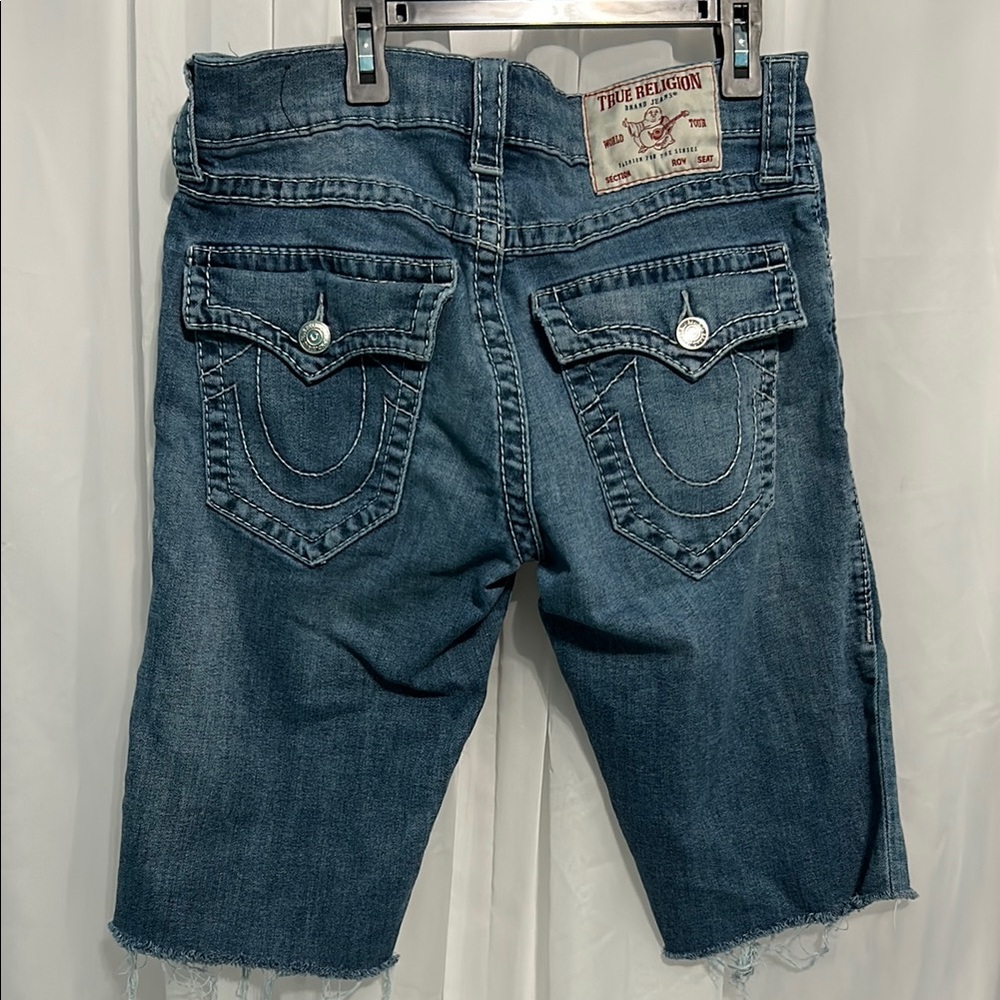 True Religion Distressed Blue Denim Shorts